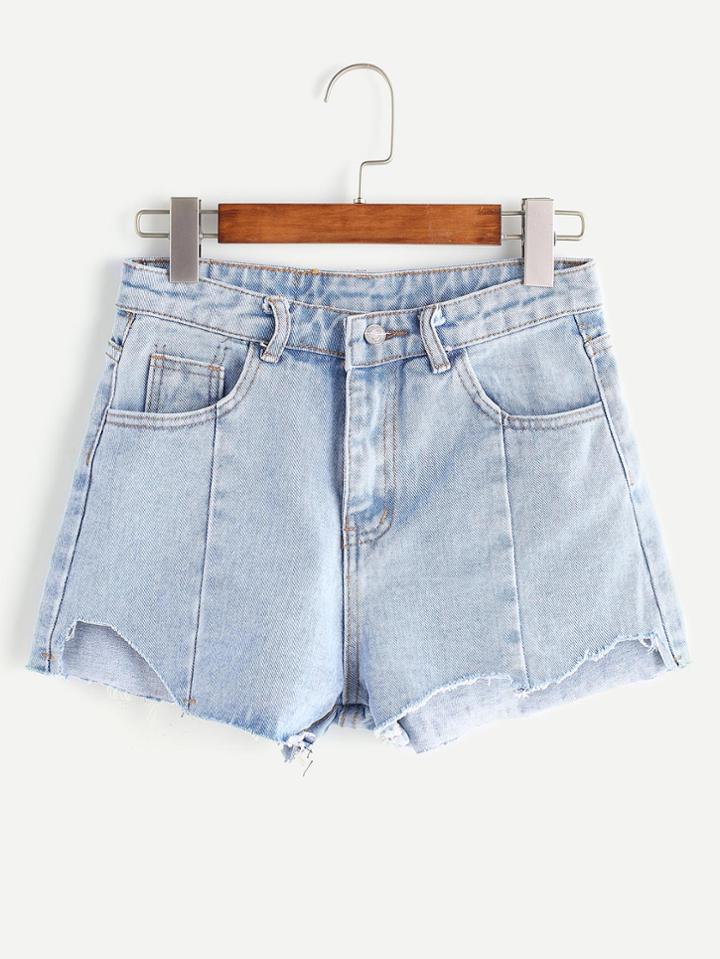 Romwe Pale Blue Asymmetrical Denim Shorts