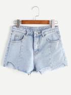 Romwe Pale Blue Asymmetrical Denim Shorts