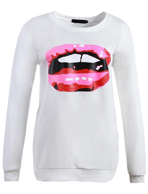 Romwe Lip Print White Sweatshirt