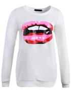 Romwe Lip Print White Sweatshirt
