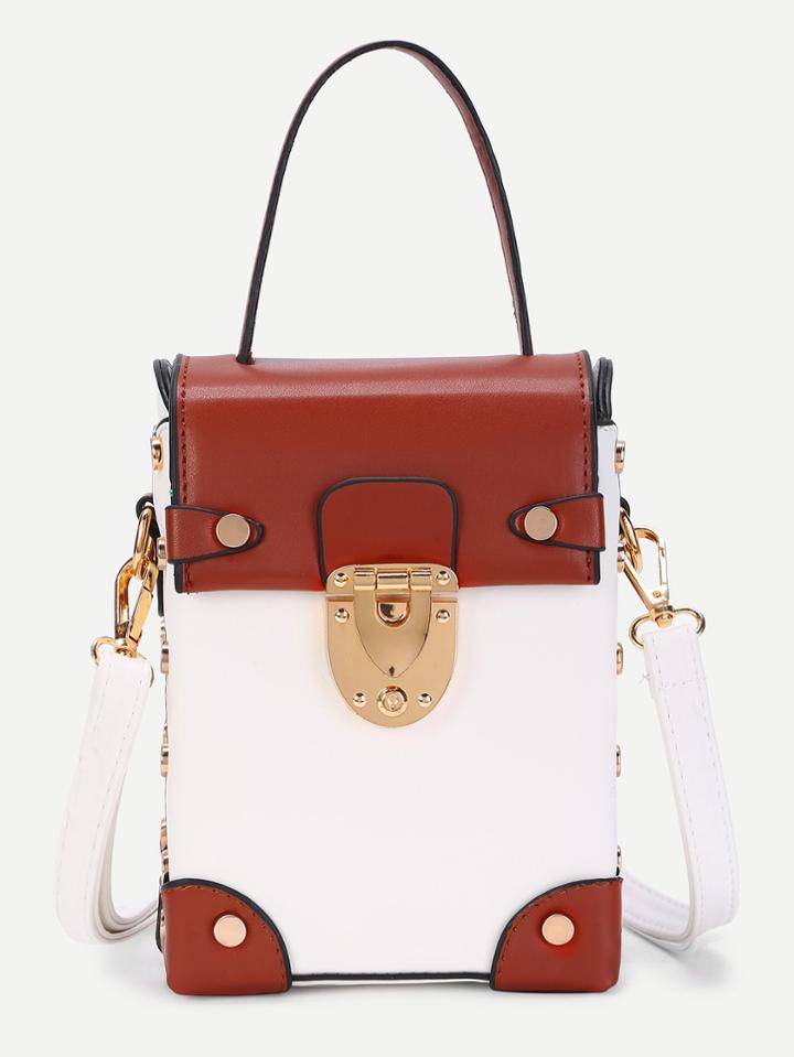 Romwe Box Shaped Pu Shoulder Bag With Handle