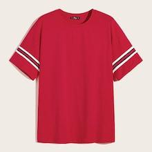 Romwe Guys Striped Tape Sleeve Tee
