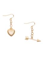 Romwe Gold Plated Arrow And Heart Asymmetric Stud Earrings