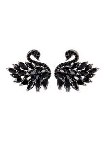 Romwe Rhinestone Swan Shaped Stud Earrings