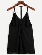 Romwe Black Halter Hollow Out Cami Top