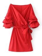 Romwe Layered Sleeve Surplice Wrap Dress