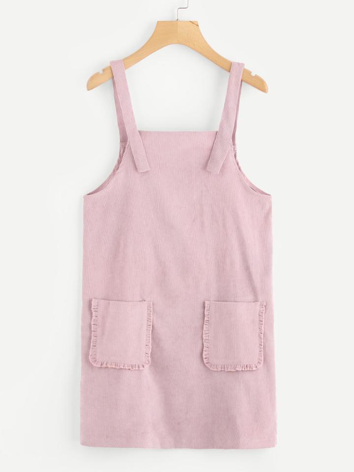 Romwe Frill Trim Pocket Pinafore Dress