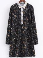 Romwe Black Cartoon Print Contrast Collar Shirt Dress