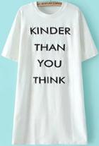 Romwe Letter Patch Loose White T-shirt