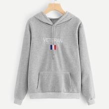 Romwe France Flag And Letter Embroidery Drawstring Hoodie