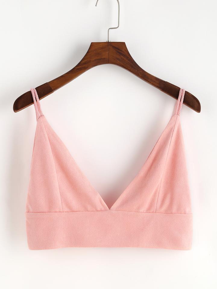 Romwe Pink Suede Deep V Neck Cami Top