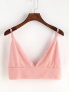Romwe Pink Suede Deep V Neck Cami Top