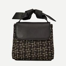 Romwe Knot Detail Flap Tweed Satchel Bag