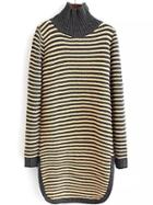 Romwe Turtleneck Striped Slit Yellow Sweater Dress