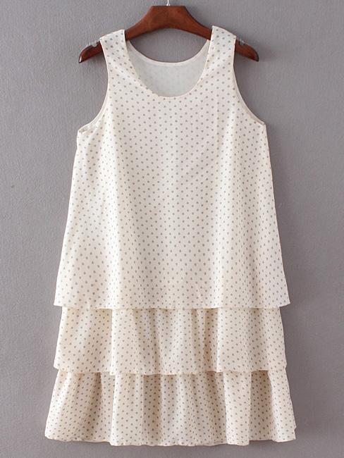 Romwe Apricot Sleeveless Heart Ruffle Dress