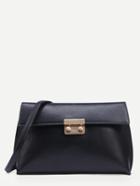 Romwe Black Pushlock Envelope Flap Bag With Strap