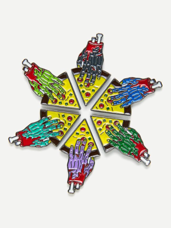 Romwe Hand With Pizza Design Brooch Set