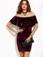 Romwe Flounce Layered Neckline Velvet Bodycon Dress