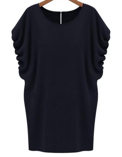 Romwe Batwing Split Loose Black Dress