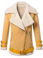 Romwe Yellow Lapel Oblique Zipper Faux Shearling Coat With Belt