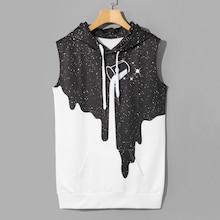 Romwe Guys Galaxy Print Sleeveless Hooded Sweatshirt