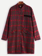 Romwe Red Check Plaid Buttons Coat