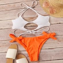 Romwe Star Shaped Halter Top With Tie Side Bikini Set
