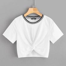 Romwe Contrast Striped Twist Hem Tee