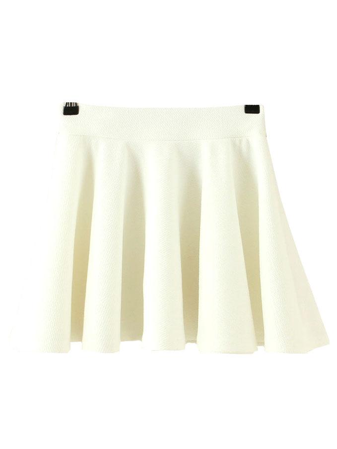 Romwe Elastic Waist A-line White Skirt