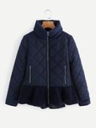 Romwe Stand Collar Ruffle Hem Quilted Coat