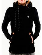 Romwe Black Hooded Long Sleeve Pockets Sweatshirt