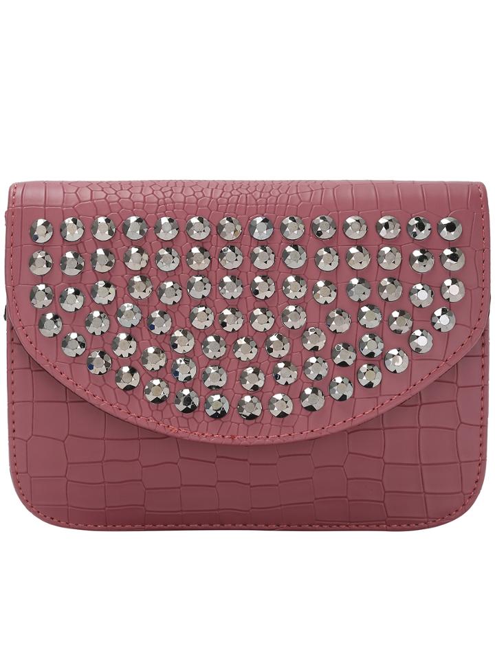 Romwe Purple Crocodile Pu Stud Flap Saddle Bag