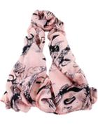 Romwe Pink Face Print Scarves
