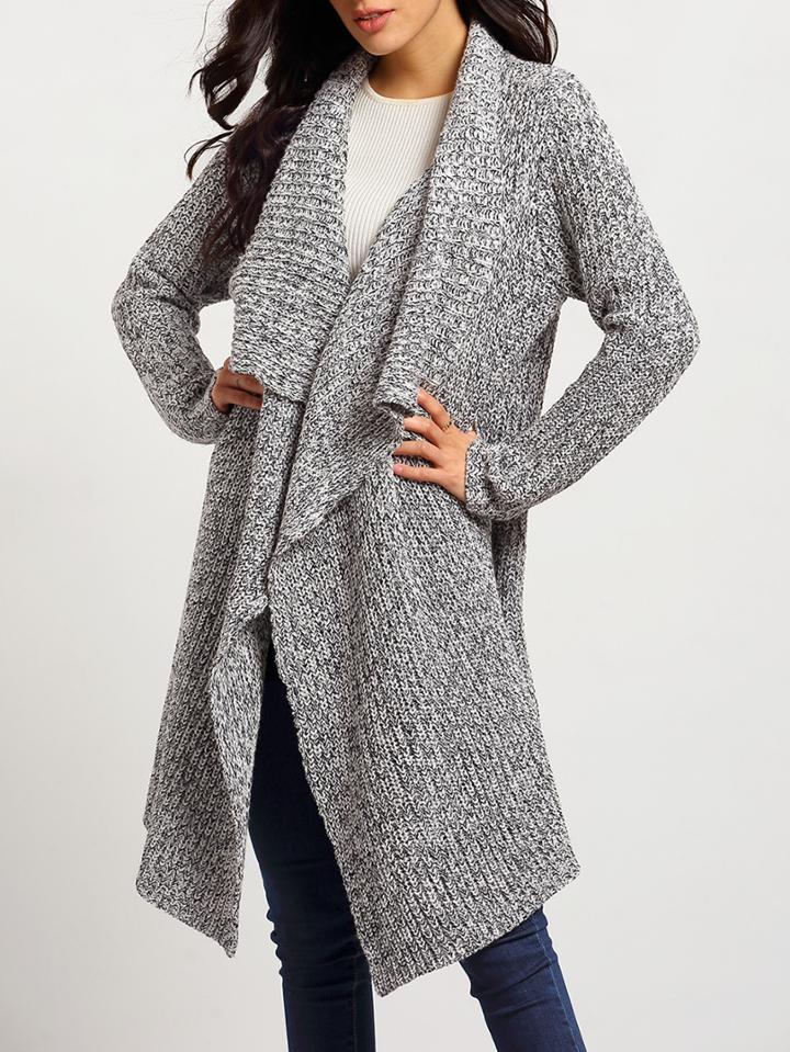 Romwe Grey Long Sleeve Lapel Knit Cardigan