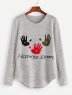 Romwe Grey Hands Down Curved Hem Sweater