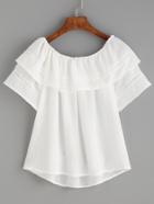 Romwe White Lace Insert Ruffle Dip Hem Top