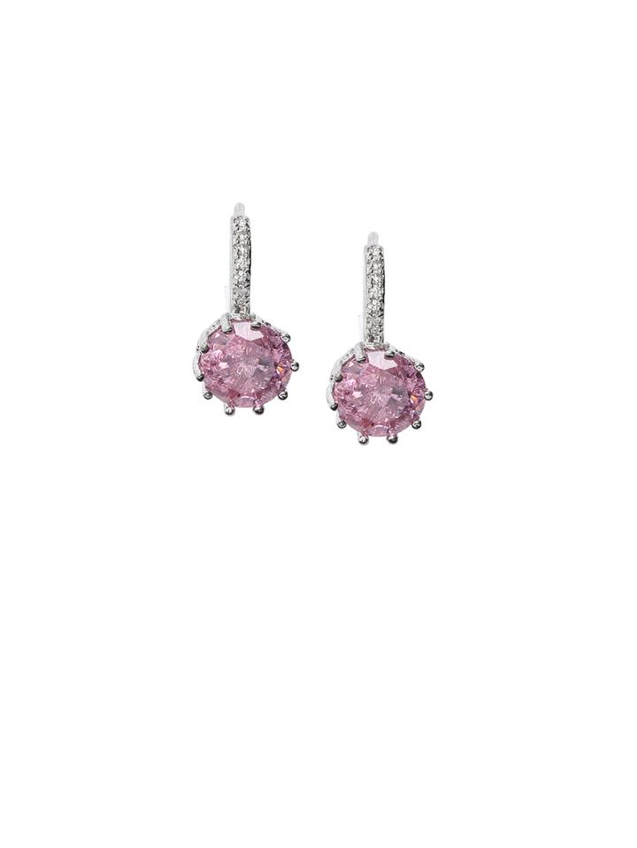 Romwe Pink Faux Gem Hoop Earrings