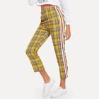 Romwe Tape Detail Plaid Crop Pants
