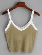 Romwe Olive Green Contrast Trim Ribbed Cami Top