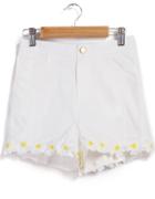 Romwe High Waist Daisy Embellished White Shorts