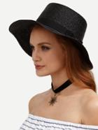Romwe Black Flat-top Beach Large Brimmed Straw Hat
