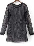Romwe Black Drop Shoulder Sheer Mesh Blouse