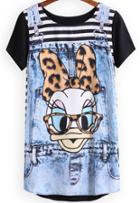 Romwe Black Short Sleeve Cartoon Print Loose Dress