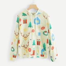 Romwe Christmas Cartoon Print Hooded Sweatshirt