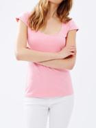 Romwe Scoop Neck Cut Out Pink T-shirt