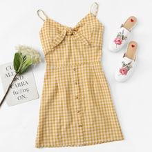 Romwe Single Breasted Front Gingham Cami Dress