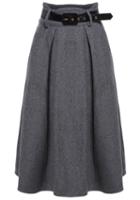 Romwe Belt Pleated Grey Skirt