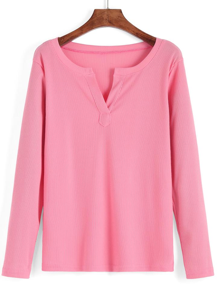 Romwe V Neck Slim Pink Knitwear