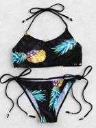 Romwe Pineapple Print Side Tie Bikini Set