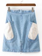 Romwe Light Blue Pockets Zipper Denim Skirt